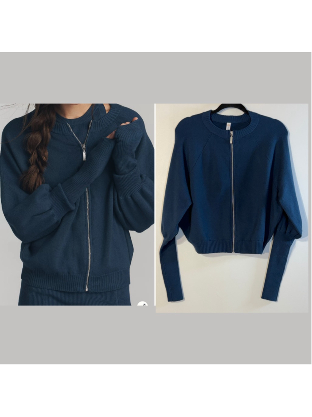 Daily Practice Blue Full Zip Cardigan Sweater Women’s XS Balloon Sleeve Anthro